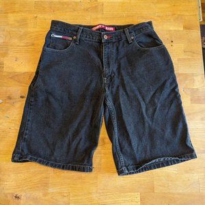 Vintage Tommy Hilfiger Shorts Men 34 Flag Patch Black Denim Long Freedom Jorts